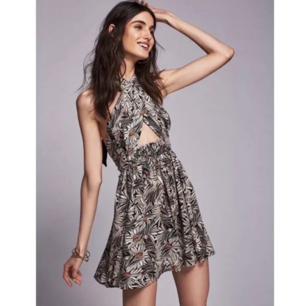 Free People Libby Convertible Halter Daisy Dress Black White Large